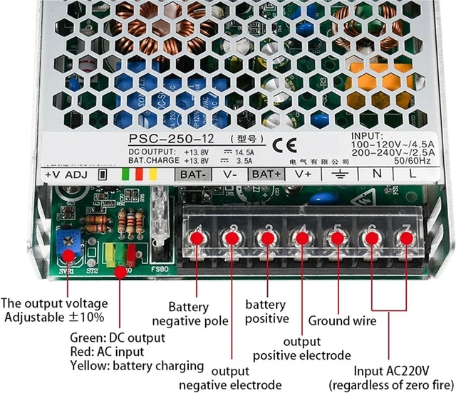 Alt view image 3 of 5 - 250W UPS Function Charger Switching Power Supply 12V 24V AC DC 13.8V 14.5A 27.6V 6. Uninterruptible SMPS PSC-250-12 PSC-250-24(12V_250W)
