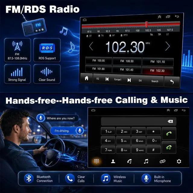Alt view image 4 of 7 - Android 15 10" Rotatable Head Unit for Toyota for Camry 2002-2006 CarPlay Android Auto Camera-High-Speed 2GB RAM 32GB ROM - Touchscreen Car Player With Rear View AHD Camera Input