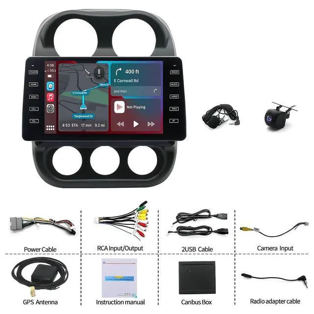 Alt view image 2 of 7 - 9 Inch Touchscreen Android 15 Car Stereo Head Unit for Jeep for Compass 2010-2016, 4GB+64GB GPS Navigation Multimedia Player Built-in Microphone Support WiFi Bluetooth FM RDS SWC Mirror Link