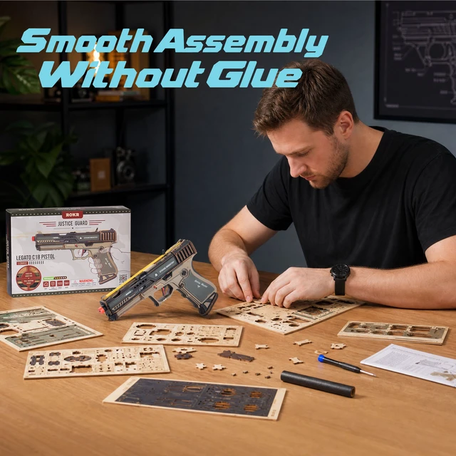Alt view image 7 of 7 - ROKR LQM02 ST-5 Mechanical Model Kit 3D Wooden Puzzle with Rubber Band Launch Function, 1:8 Scale DIY Building Set for Adults & Teens 14+