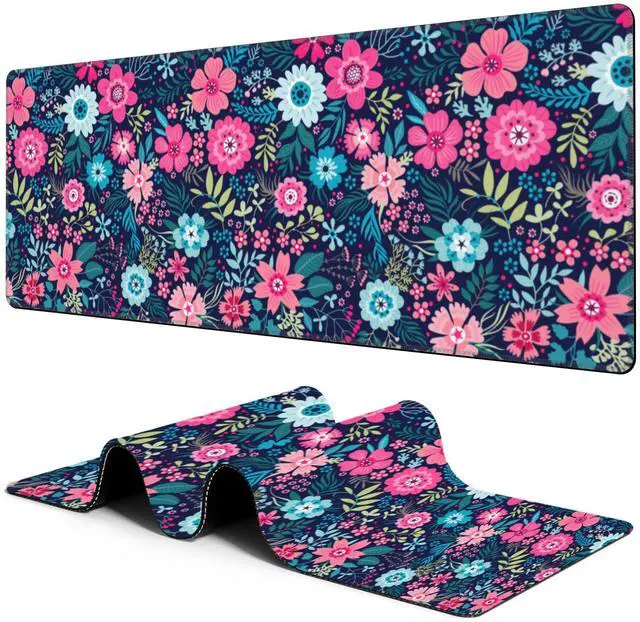 Main image of Large Mouse Pad Colorful Flowers Extended Gaming Mousepad Waterproof Desk Pad with Non-Slip Base and Stitched Edge Keyboard Pad XL 11.8 x 31.5 Inch Mouse Mat for Home Office Desk Decor