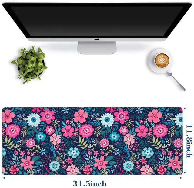 Alt view image 2 of 14 - Large Mouse Pad Colorful Flowers Extended Gaming Mousepad Waterproof Desk Pad with Non-Slip Base and Stitched Edge Keyboard Pad XL 11.8 x 31.5 Inch Mouse Mat for Home Office Desk Decor