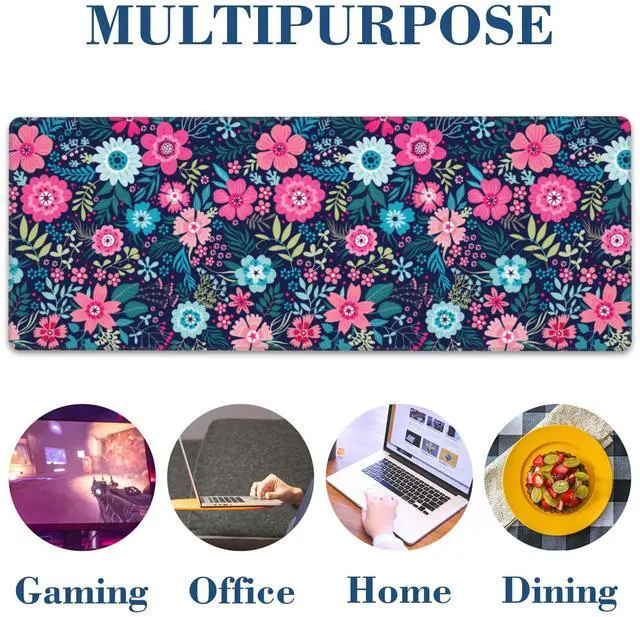 Alt view image 6 of 14 - Large Mouse Pad Colorful Flowers Extended Gaming Mousepad Waterproof Desk Pad with Non-Slip Base and Stitched Edge Keyboard Pad XL 11.8 x 31.5 Inch Mouse Mat for Home Office Desk Decor