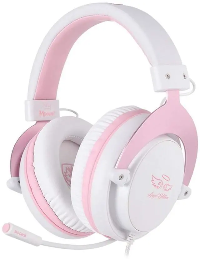 Main image of Gaming Headset for PS4, PC, Mobile, Noise Cancelling Over Ear Headphones with Retractable and Flexible Mic & Soft Memory Earmuffs for Laptop Nintendo Switch Games-Angel Edition