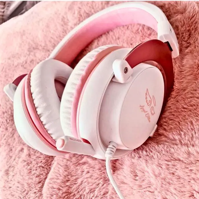 Alt view image 5 of 7 - Gaming Headset for PS4, PC, Mobile, Noise Cancelling Over Ear Headphones with Retractable and Flexible Mic & Soft Memory Earmuffs for Laptop Nintendo Switch Games-Angel Edition