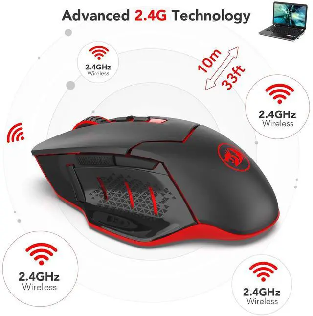 Alt view image 4 of 7 - M690-1 Wireless Gaming Mouse with DPI Shifting, 2 Side Buttons, 2400 DPI, Ergonomic Design, 8 Buttons-Black