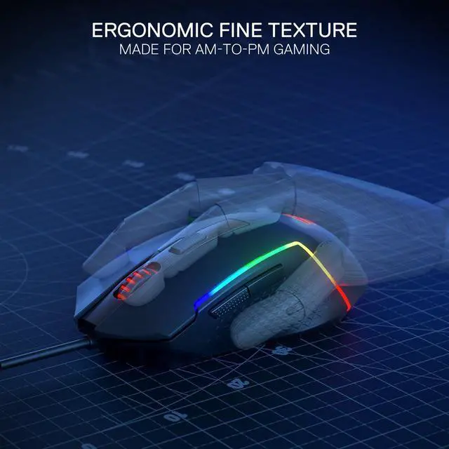 Alt view image 5 of 7 - M616 RGB Gaming Mouse, 10000 DPI Wired Optical Mouse with 6 Programmable Buttons & 8 Backlit Modes, Software Supports DIY Keybinds