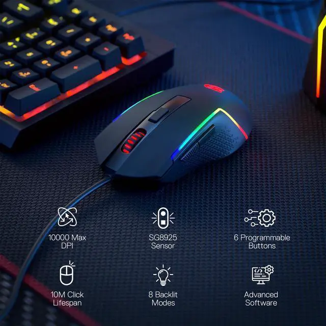 Alt view image 2 of 7 - M616 RGB Gaming Mouse, 10000 DPI Wired Optical Mouse with 6 Programmable Buttons & 8 Backlit Modes, Software Supports DIY Keybinds