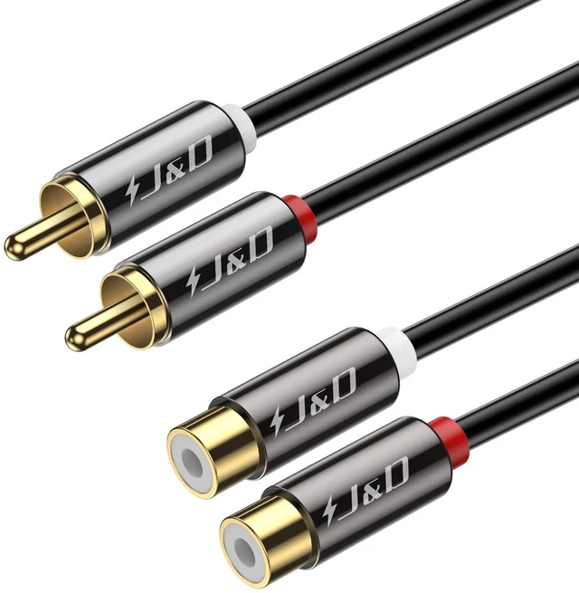 Main image of 2 RCA Extension Cable, RCA Male to Female Stereo Cable, 9 ft Gold Plated Connectors, Heavy Duty Copper Shell & OFC conductors - Clear Bass, Noise Shielding for Hi-Fi, TV and Home Theater