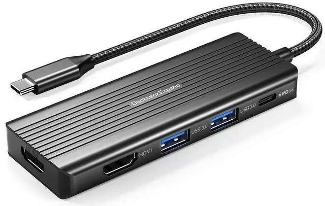 Main image of USBC to HDMI, 5-in-1 USB C Hub with Dual HDMI 4K@30Hz, 2 USB 3.0 Ports, 100W PD Charging Compatible with MacBook, Dell, Chromebook & More