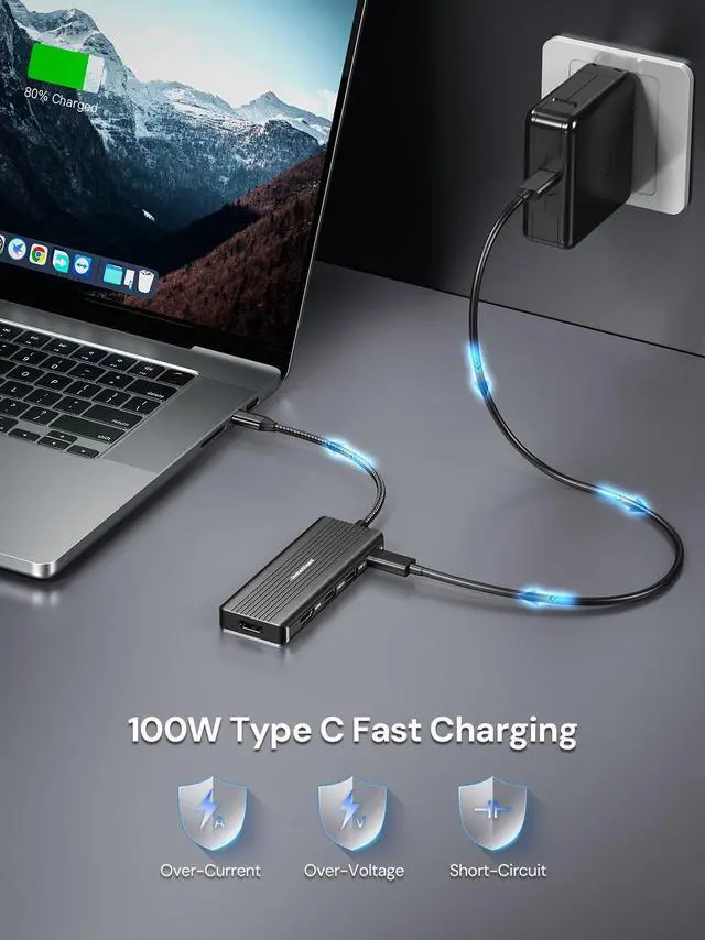 Alt view image 6 of 7 - USBC to HDMI, 5-in-1 USB C Hub with Dual HDMI 4K@30Hz, 2 USB 3.0 Ports, 100W PD Charging Compatible with MacBook, Dell, Chromebook & More