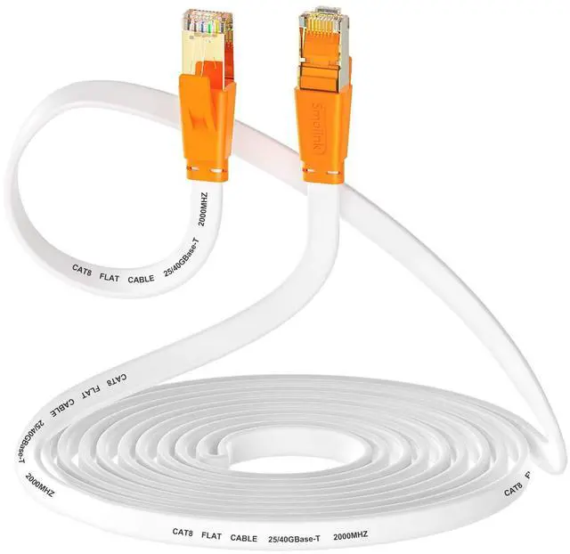 Main image of Ethernet Cable 6 FT, Cat 8 Ethernet Cable 2000Mhz 40Gbps, Internet Cable Professional Flat LAN Cable SFTP Patch Cord with Gold Plated RJ45 Connector for Router Modem, White