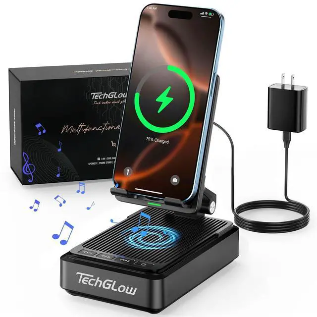 Main image of Gifts for Men Women-Bluetooth Speaker with Phone Stand and Wireless Charger Compatible with iPhone 16 15 14 13 Pro XS 8 Plus Samsung Galaxy S25 S24 S23 Note 20 Birthday Gift Idea for Mom Dad