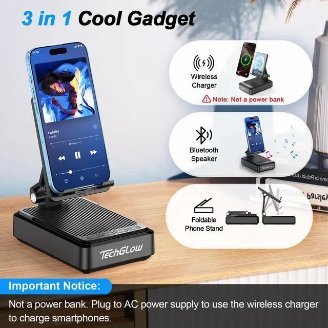 Alt view image 2 of 7 - Gifts for Men Women-Bluetooth Speaker with Phone Stand and Wireless Charger Compatible with iPhone 16 15 14 13 Pro XS 8 Plus Samsung Galaxy S25 S24 S23 Note 20 Birthday Gift Idea for Mom Dad