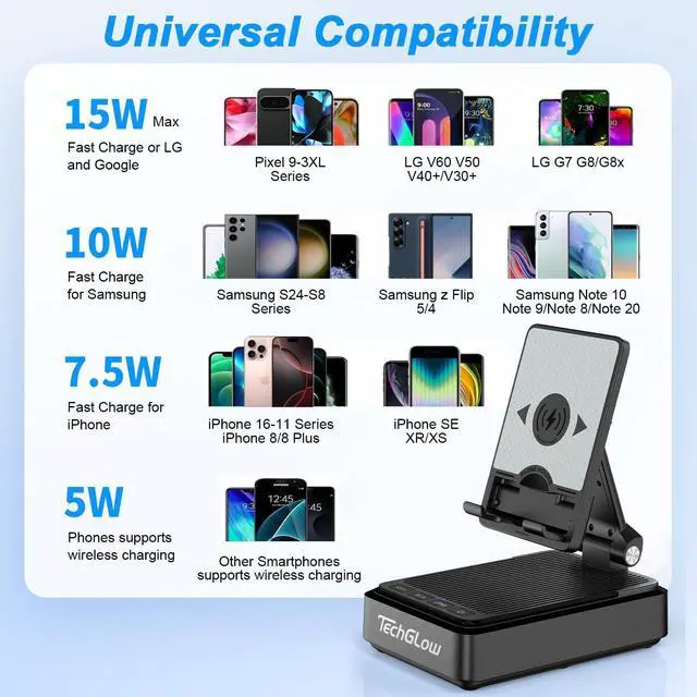 Alt view image 4 of 7 - Gifts for Men Women-Bluetooth Speaker with Phone Stand and Wireless Charger Compatible with iPhone 16 15 14 13 Pro XS 8 Plus Samsung Galaxy S25 S24 S23 Note 20 Birthday Gift Idea for Mom Dad
