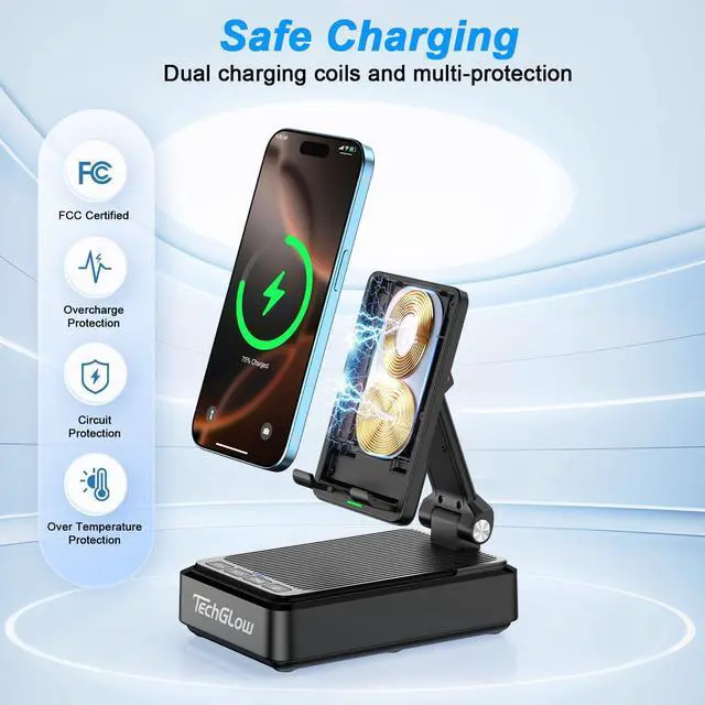 Alt view image 5 of 7 - Gifts for Men Women-Bluetooth Speaker with Phone Stand and Wireless Charger Compatible with iPhone 16 15 14 13 Pro XS 8 Plus Samsung Galaxy S25 S24 S23 Note 20 Birthday Gift Idea for Mom Dad