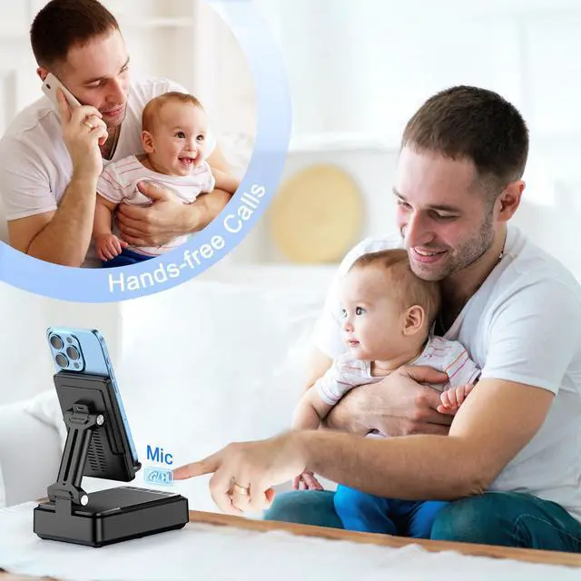 Alt view image 7 of 7 - Gifts for Men Women-Bluetooth Speaker with Phone Stand and Wireless Charger Compatible with iPhone 16 15 14 13 Pro XS 8 Plus Samsung Galaxy S25 S24 S23 Note 20 Birthday Gift Idea for Mom Dad