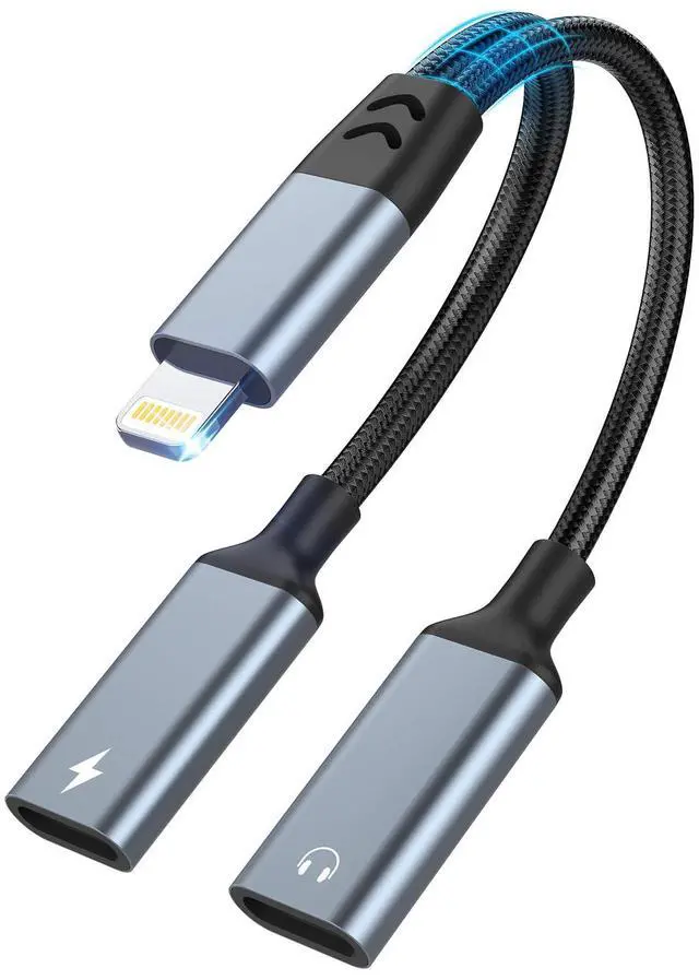 Main image of iPhone Splitter for Charging and Headphone,2 in 1 Dual Lightning Splitter for Earphone, iPhone Audio and Charge Adapter Dongle Cable for Phone 14/13/12/11/pad