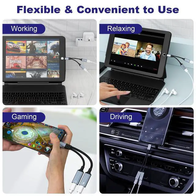 Alt view image 7 of 7 - iPhone Splitter for Charging and Headphone,2 in 1 Dual Lightning Splitter for Earphone, iPhone Audio and Charge Adapter Dongle Cable for Phone 14/13/12/11/pad