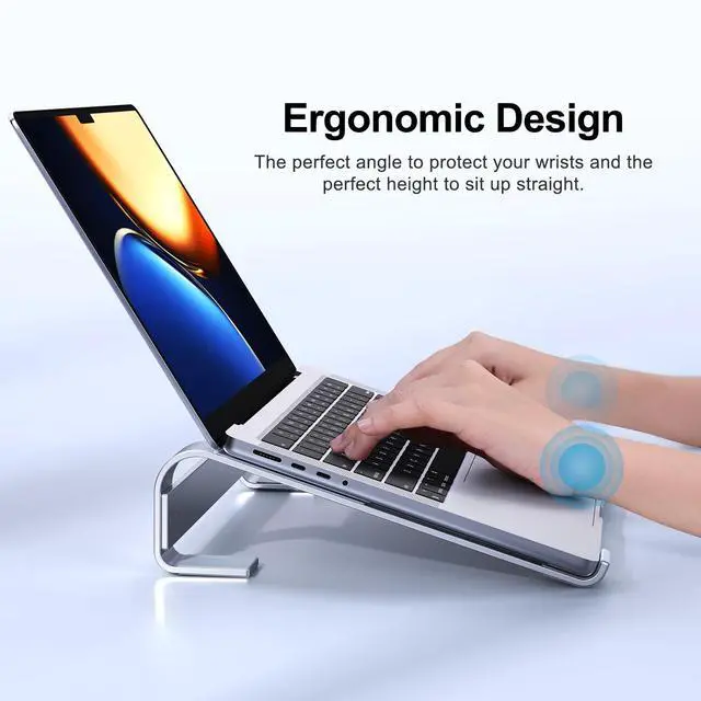 Alt view image 2 of 6 - MOKURU Laptop Stand for Desk, Aluminum Laptop Riser, Ergonomic Computer Stand Compatible with for MacBook Pro/Air, Dell, HP, Lenovo, 10-17.3'' (Silver)