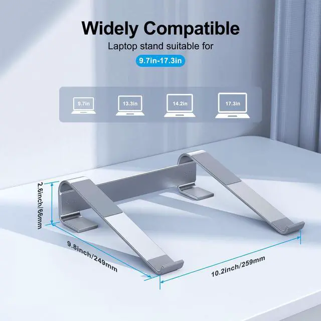 Alt view image 5 of 6 - MOKURU Laptop Stand for Desk, Aluminum Laptop Riser, Ergonomic Computer Stand Compatible with for MacBook Pro/Air, Dell, HP, Lenovo, 10-17.3'' (Silver)