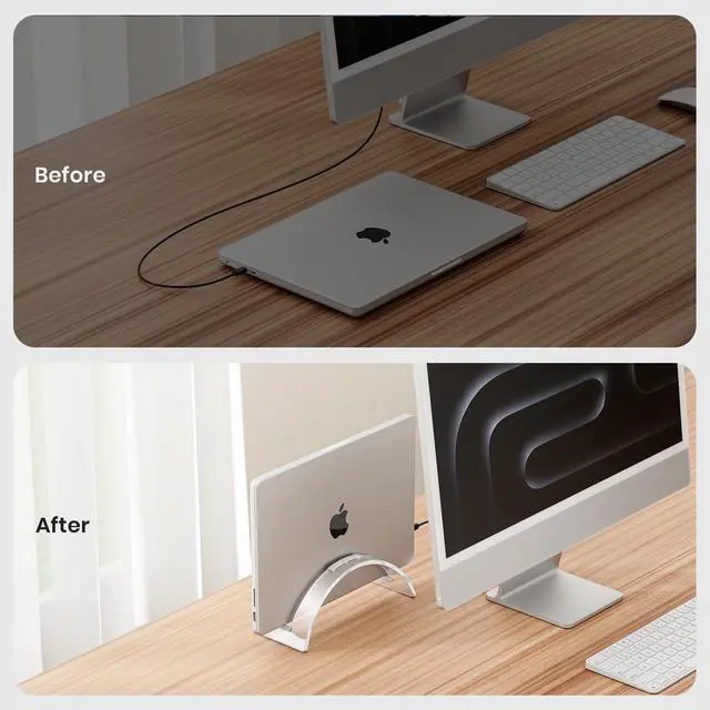 Alt view image 4 of 7 - Acrylic Vertical Laptop Stand for Desk,Acrylic Invisible Desktop Notebook Dock,Vertical Laptop Holder Space-Saving Organizer for All MacBook, Surface, Samsung, HP, Dell