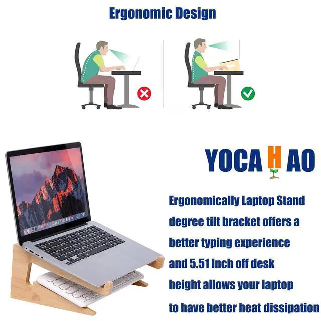 Alt view image 3 of 7 - YOCAHAOY Wooden Laptop Stand Vertical Laptop for 13-18.6in Laptop,Bamboo Stand for Desk