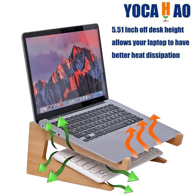 Alt view image 5 of 7 - YOCAHAOY Wooden Laptop Stand Vertical Laptop for 13-18.6in Laptop,Bamboo Stand for Desk