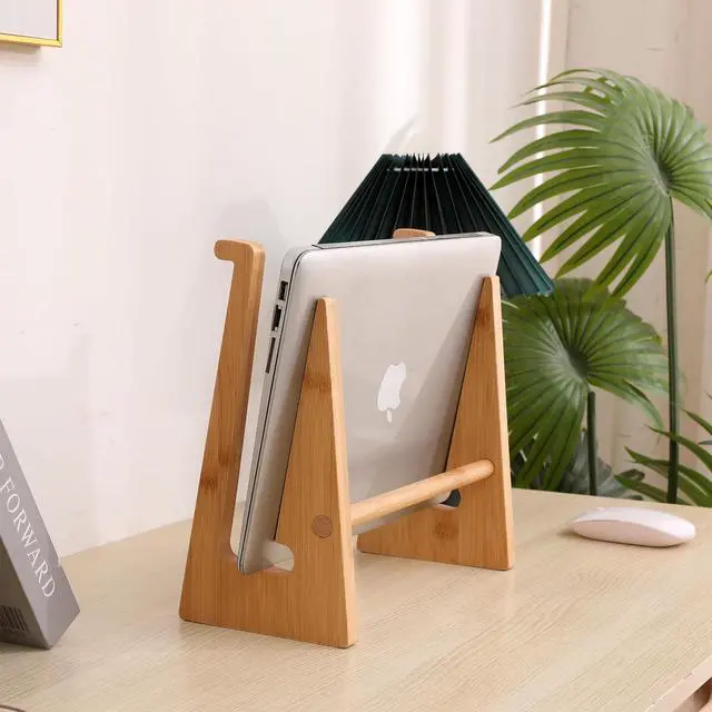 Alt view image 7 of 7 - YOCAHAOY Wooden Laptop Stand Vertical Laptop for 13-18.6in Laptop,Bamboo Stand for Desk