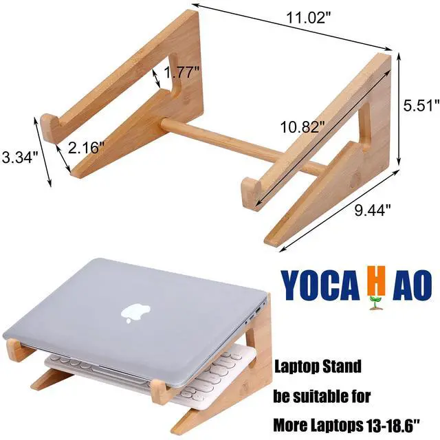 Alt view image 6 of 7 - YOCAHAOY Wooden Laptop Stand Vertical Laptop for 13-18.6in Laptop,Bamboo Stand for Desk