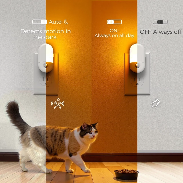 Alt view image 2 of 7 - Motion Sensor Night Light, Motion Sensor Light Indoor,3CCT,4Pcs Yellow Soft Light,Bright Night Lights Plug into Wall Motion Sensor, Amber/3000K/5000K, 30/60LM, Kids Adults Bathroom Bedroom