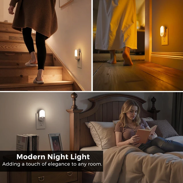 Alt view image 6 of 7 - Motion Sensor Night Light, Motion Sensor Light Indoor,3CCT,4Pcs Yellow Soft Light,Bright Night Lights Plug into Wall Motion Sensor, Amber/3000K/5000K, 30/60LM, Kids Adults Bathroom Bedroom