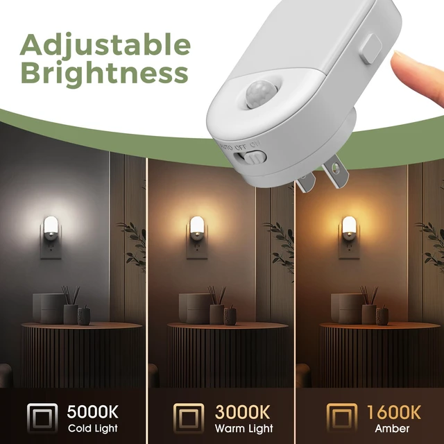 Alt view image 3 of 7 - Motion Sensor Night Light, Motion Sensor Light Indoor,3CCT,4Pcs Yellow Soft Light,Bright Night Lights Plug into Wall Motion Sensor, Amber/3000K/5000K, 30/60LM, Kids Adults Bathroom Bedroom