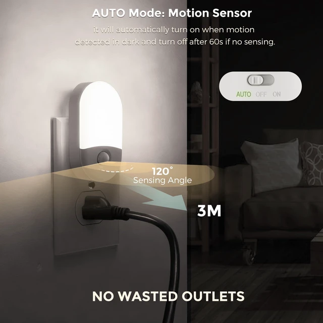 Alt view image 4 of 7 - Motion Sensor Night Light, Motion Sensor Light Indoor,3CCT,4Pcs Yellow Soft Light,Bright Night Lights Plug into Wall Motion Sensor, Amber/3000K/5000K, 30/60LM, Kids Adults Bathroom Bedroom