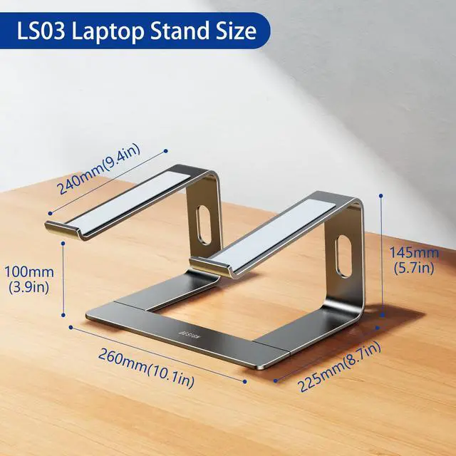 Alt view image 4 of 7 - LS03 Aluminum Laptop Stand, Ergonomic Detachable Computer Stand, Notebook Holder, Laptop Mount Compatible with Air, Pro, Dell, HP, Lenovo More 10-15.6" Laptops, Gray