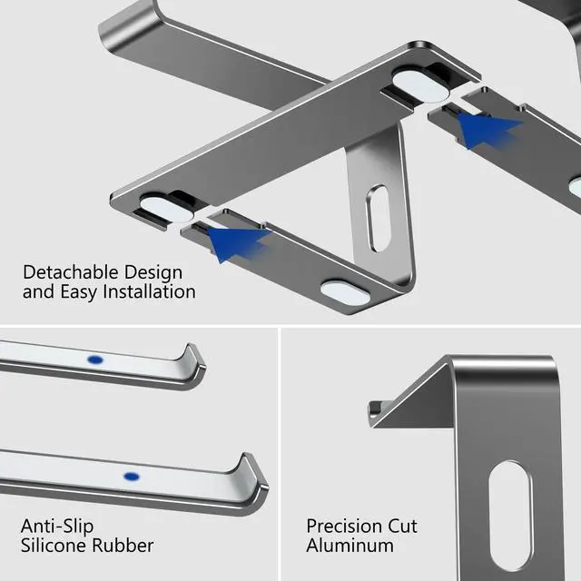 Alt view image 5 of 7 - LS03 Aluminum Laptop Stand, Ergonomic Detachable Computer Stand, Notebook Holder, Laptop Mount Compatible with Air, Pro, Dell, HP, Lenovo More 10-15.6" Laptops, Gray