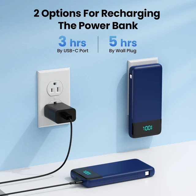Alt view image 3 of 7 - Portable Charger for iPhone with Built in Cables and Wall Plug,Upgraded 13800mAh Fast Charging USB C Power Bank,4 Outputs Travel Essential Battery Pack Compatible with iPhone 17/16/15/14,Galaxy-Blue