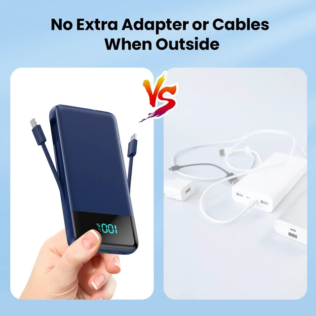 Alt view image 4 of 7 - Portable Charger for iPhone with Built in Cables and Wall Plug,Upgraded 13800mAh Fast Charging USB C Power Bank,4 Outputs Travel Essential Battery Pack Compatible with iPhone 17/16/15/14,Galaxy-Blue
