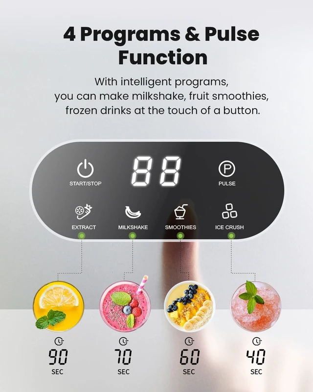 Alt view image 4 of 7 - Smoothie Blender for Kitchen,1200W Glass blender with 5 Smart Programs | Professional Blender with 52oz Jar & 24oz To-Go Cup, 6-leaf Blade for Ice Cubes, Frozen Fruits, and Shakes, Self-Clean, Black