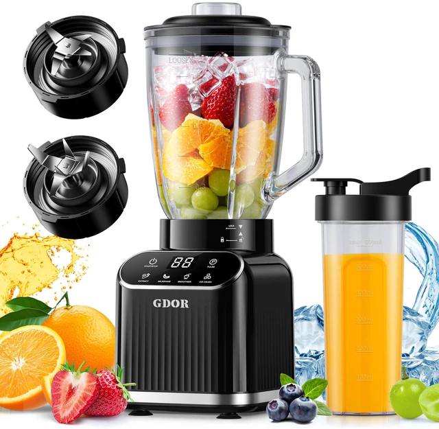 Main image of Smoothie Blender for Kitchen,1200W Glass blender with 5 Smart Programs | Professional Blender with 52oz Jar & 24oz To-Go Cup, 6-leaf Blade for Ice Cubes, Frozen Fruits, and Shakes, Self-Clean, Black
