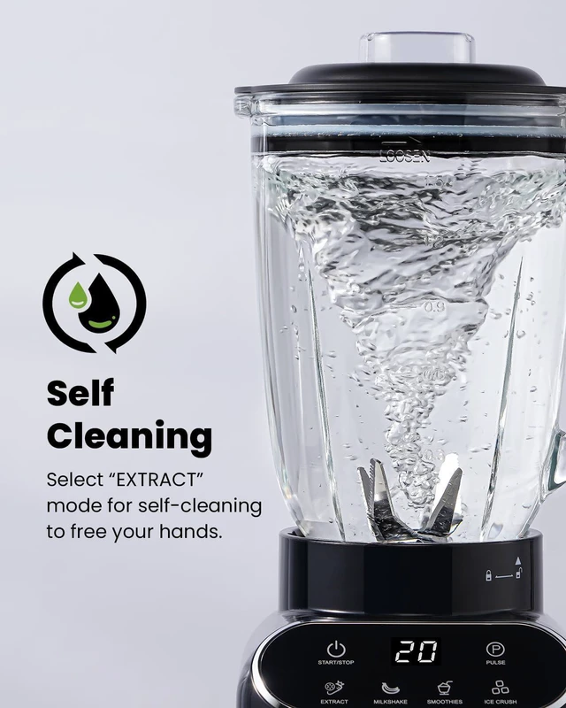 Alt view image 7 of 7 - Smoothie Blender for Kitchen,1200W Glass blender with 5 Smart Programs | Professional Blender with 52oz Jar & 24oz To-Go Cup, 6-leaf Blade for Ice Cubes, Frozen Fruits, and Shakes, Self-Clean, Black