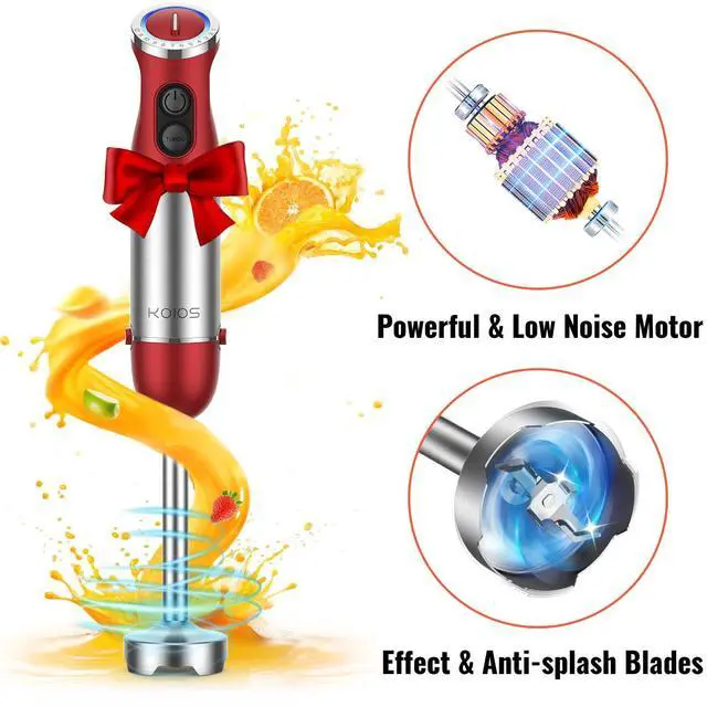 Alt view image 4 of 12 - 5-in-1 Hand Immersion Blender, 1000W 12 Speed Handheld Blender Stick with Copper Motor Stainless Steel Blade, 600ml Mixing Beaker,500ml Food Processor, Whisk, Milk Frother, Non-BPA, Red