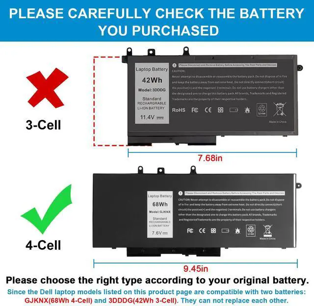 Alt view image 3 of 7 - GJKNX 7.6V Battery Compatible with Dell Latitude E5480 E5580 E5490 E5491 E5590 E5591 Precision 15 3520 M3530 Series Notebook 93FTF GD1JP DY9NT 5YHR4 451-BBZG