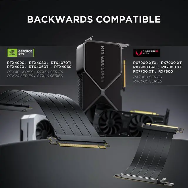 Alt view image 2 of 6 - PCIE 4.0 Extension Cable, Black 16x Shielded High Speed GPU Riser Cable with PCI Express Port for GPU Extension Card, Length 25cm PCIE4.0-RiserCable-Black-US