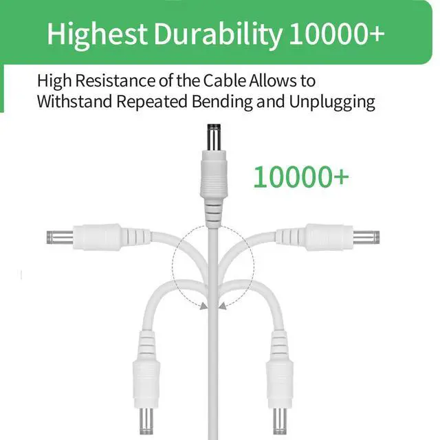 Alt view image 6 of 7 - DC Power Extension Cable 3.3FT, 12V/24V Power Adapter Extension Cord 5.5mm x 2.1mm for Security Camera CCTV IP, DVR,LED Strip,Male to Female Plug DC Power Supply Adapter Extender Wire,White-2Pack