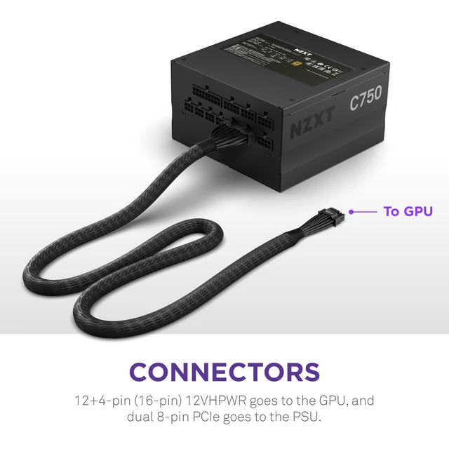 Alt view image 4 of 6 - 12VHPWR Adapter Cable - 12+4-Pin (16-Pin) 12HVPWR to Dual 8-Pin PCIe - Compatible with NVIDIA 40 Series Graphics Cards and Existing ATX 2.X PSUs (PA-xG1BB) - Rated for 600 Watts - Black