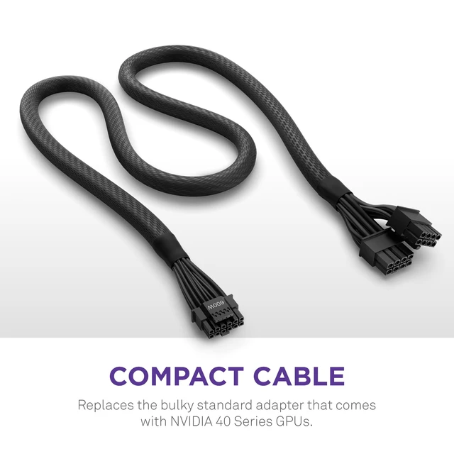 Alt view image 5 of 6 - 12VHPWR Adapter Cable - 12+4-Pin (16-Pin) 12HVPWR to Dual 8-Pin PCIe - Compatible with NVIDIA 40 Series Graphics Cards and Existing ATX 2.X PSUs (PA-xG1BB) - Rated for 600 Watts - Black