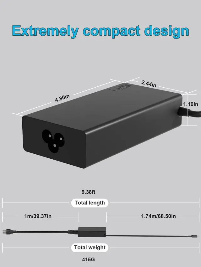 Alt view image 4 of 7 - New Slim 140W Watt USB-C AC Charger Compatible with Lenovo Slim Pro 7 9, Yoga Pro 9 7 7i 9i, Legion 9, Legion Pro 5 5i 7 7i, ThinkPad Z16, Yoga Slim 7 5 Laptop Type C Power Adapter