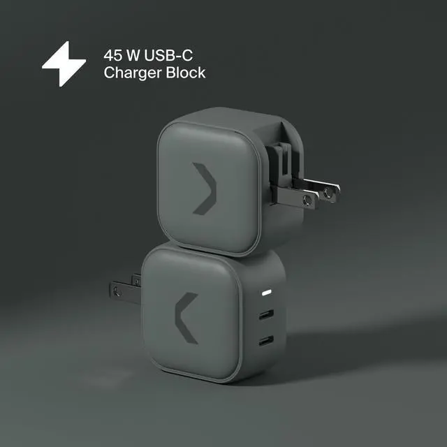 Alt view image 3 of 14 - 45W Fast Charging Power Adapter for iPhone 17/16/15/14/13/12/11/X, Galaxy S24 Ultra/S23 & More - GaN, PD 3.0, PPS, USB-C × 2, Clemm Gray