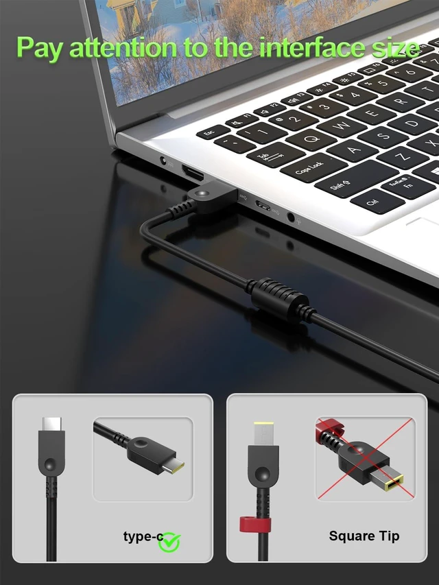 Alt view image 2 of 7 - 100W Slim USB-C Charger for Lenovo Laptop, Legion Go Lenovo Slim 7 9, ThinkPad T16 T14 P16s E14, IdeaPad Slim/Por 5, Yoga Slim 7, Yoga Pro 7, ThinkBook 16 14 15 Power Cord